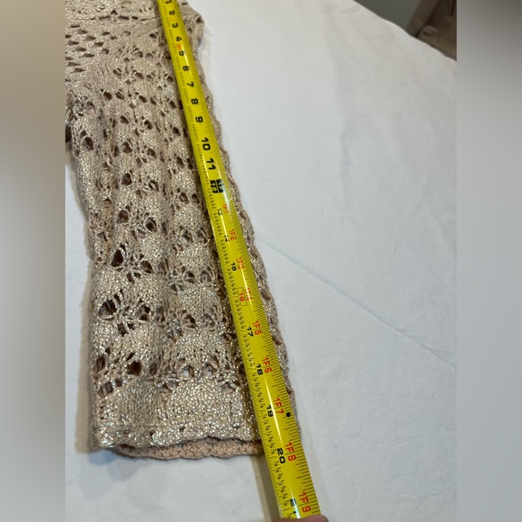 Gold Shimmer Crochet Cardigan Chico’s Galina Size 2 (12/14 M)‎ - Picture 7 of 12